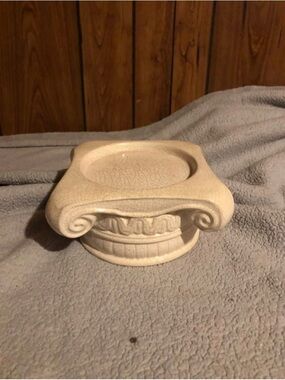 Ceramic Ionic Column Style Pedestal DishCandle Holder - Beige/Cream